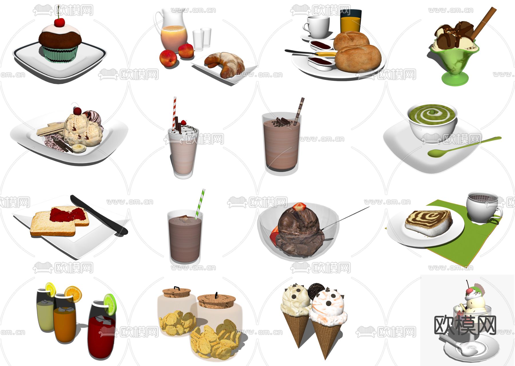 现代面包甜品su模型下载