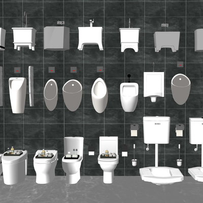  现代马桶小便斗蹲便su模型 