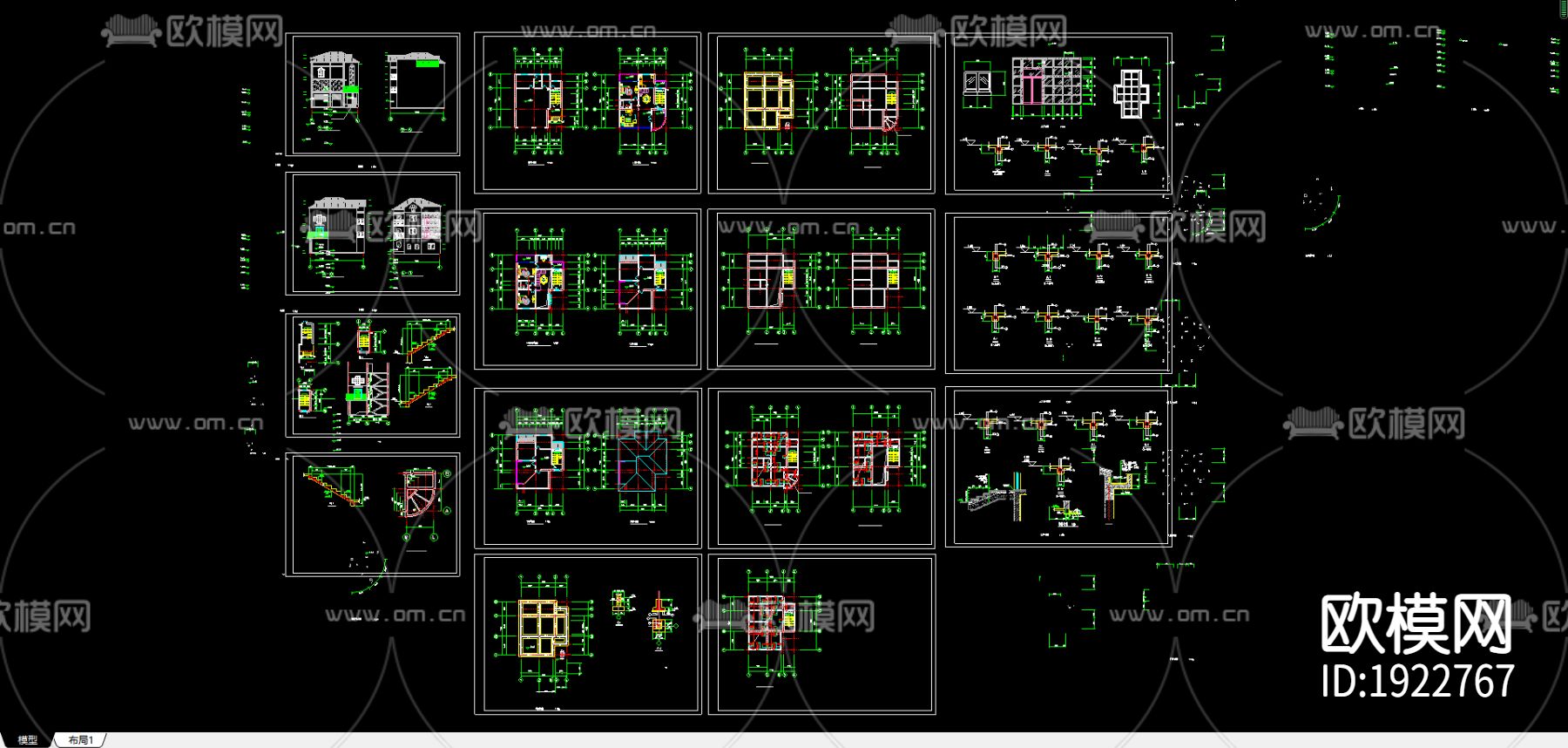 别墅cad平立面布置图下载（渲染图2）