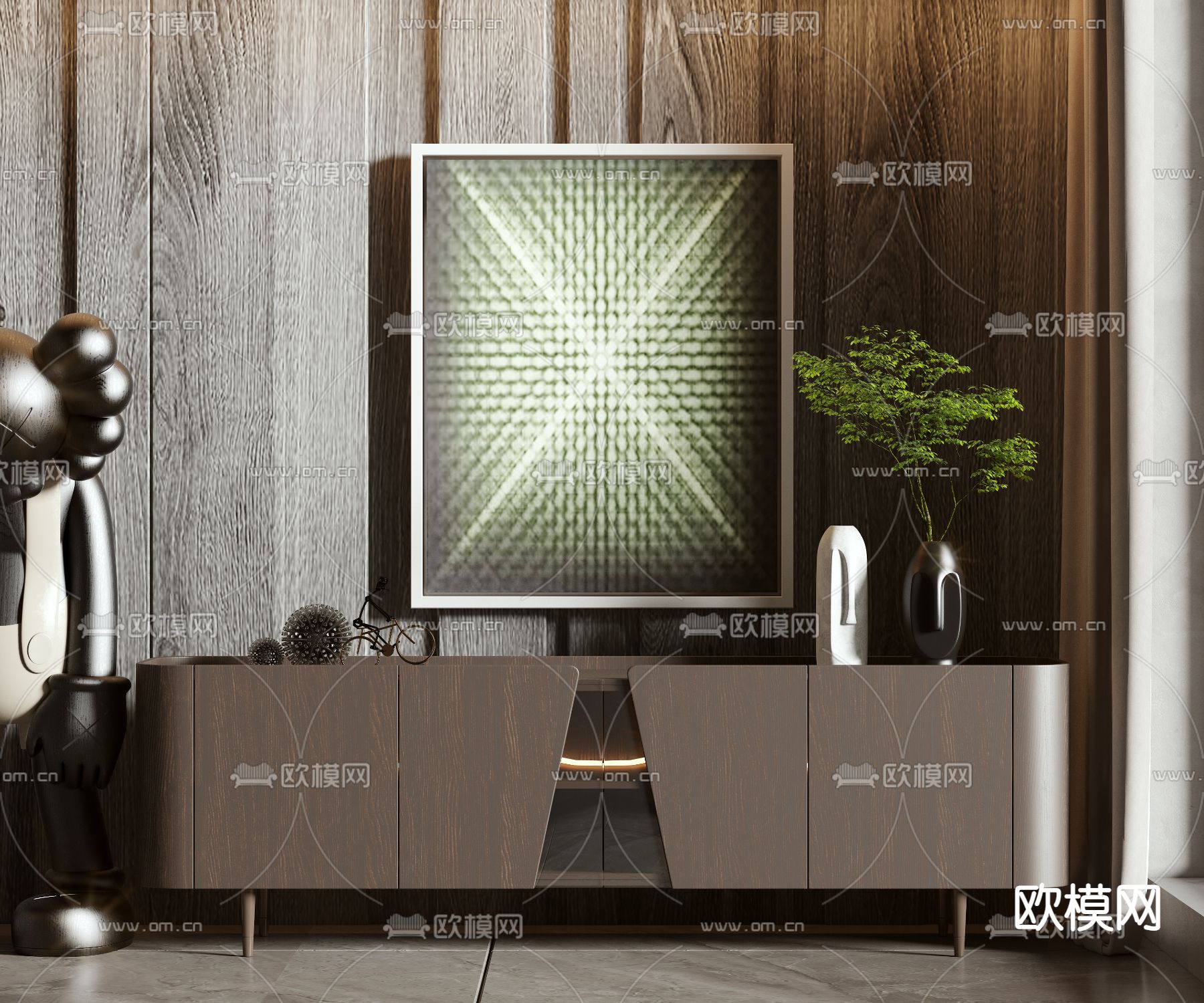 现代实木电视柜3d模型下载