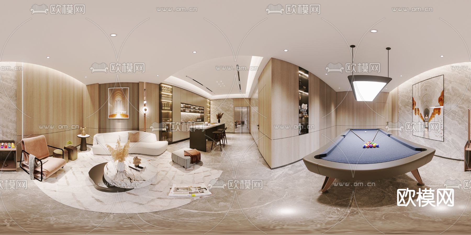 现代娱乐室桌球室cr全景3d模型