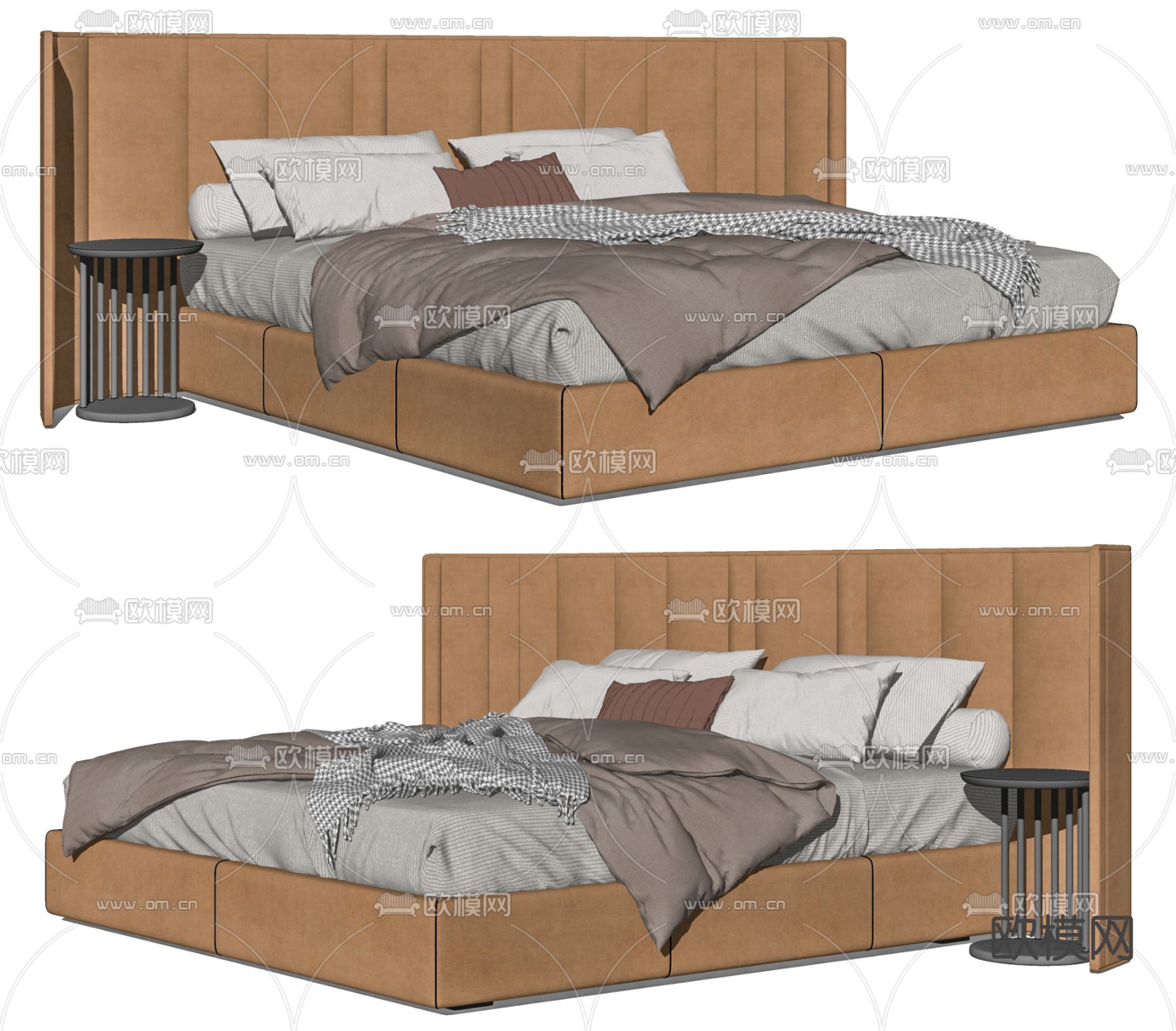 现代双人床su模型下载（渲染图2）