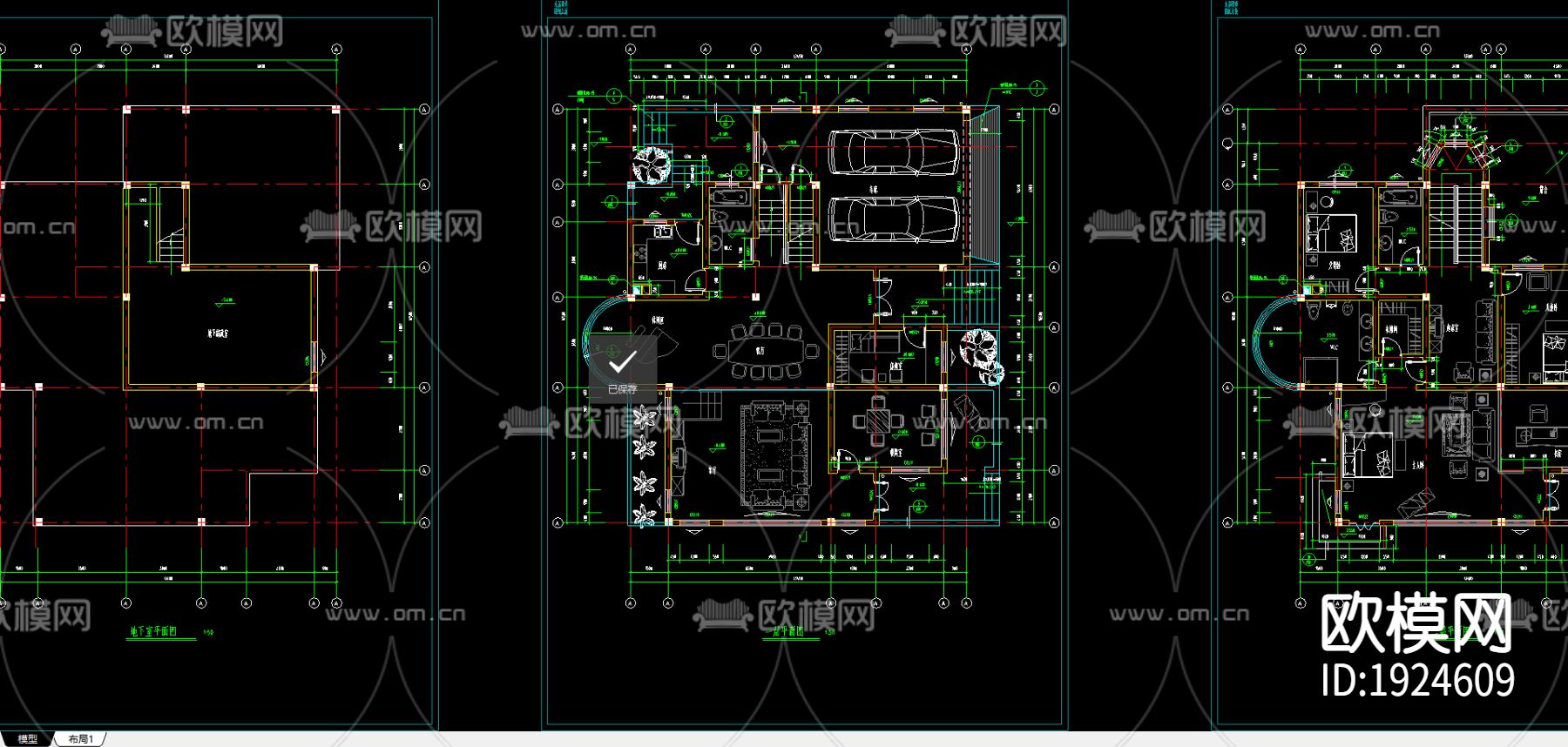 别墅cad平面布置图下载（渲染图2）
