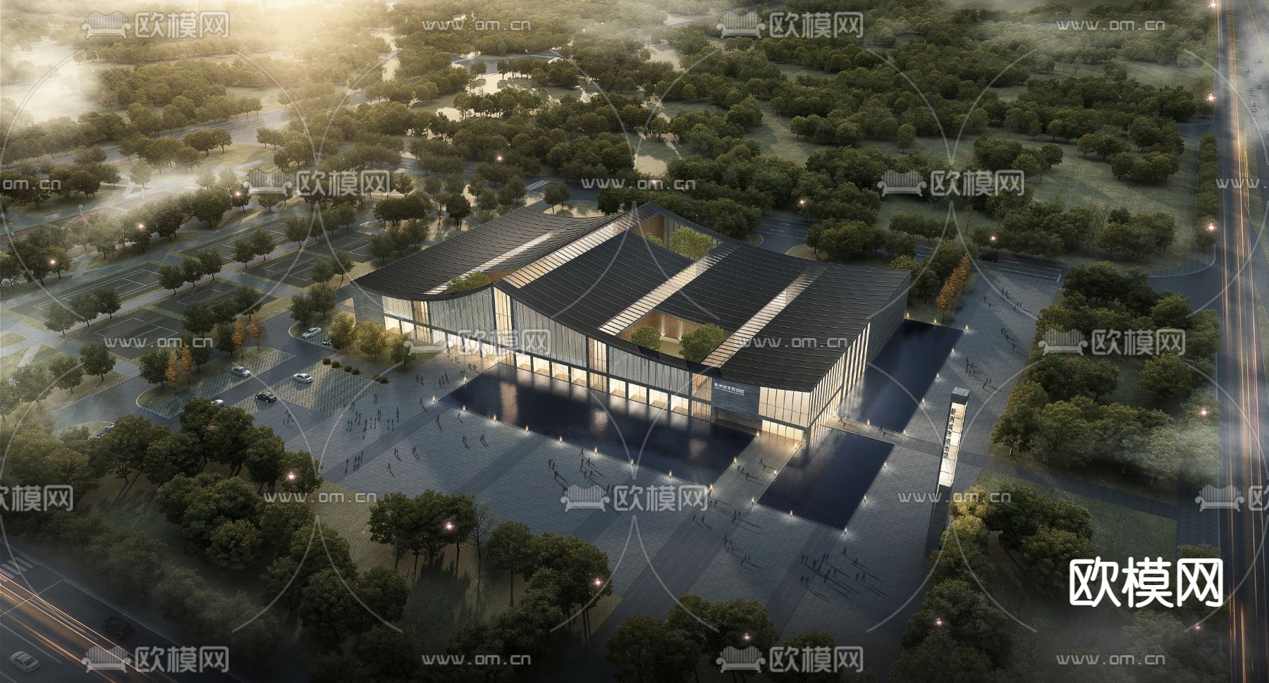 现代城市规划展览馆su模型下载（渲染图1）