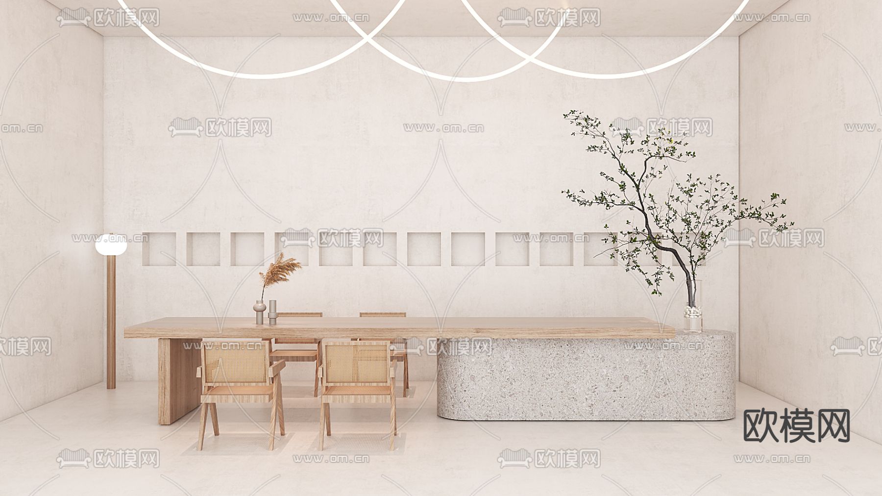 北欧实木餐桌椅su模型下载（渲染图1）