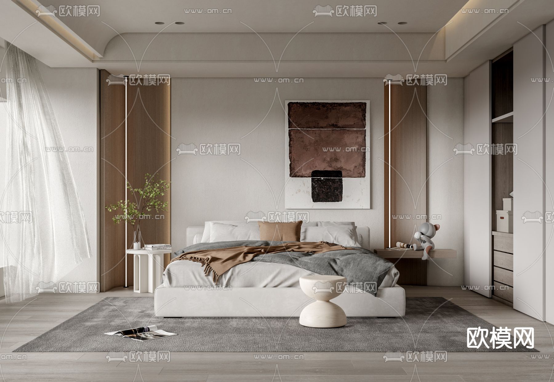 现代卧室su模型下载（渲染图1）
