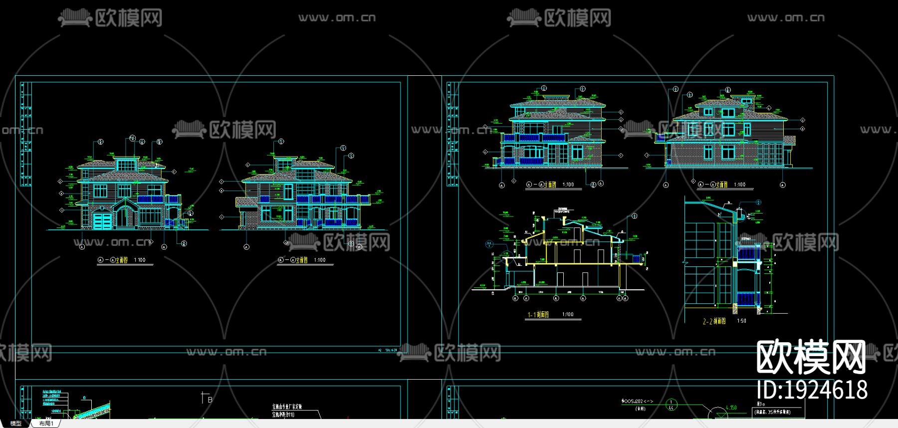 别墅cad平面布置图下载（渲染图3）