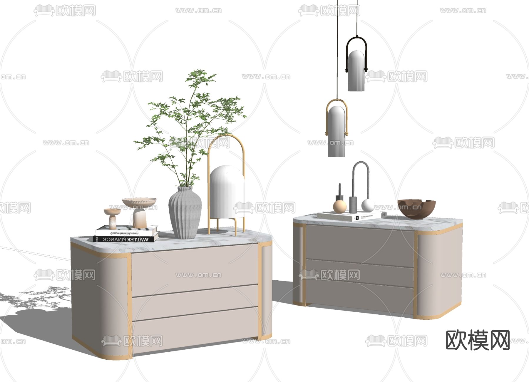 现代轻奢床头柜su模型下载（渲染图2）