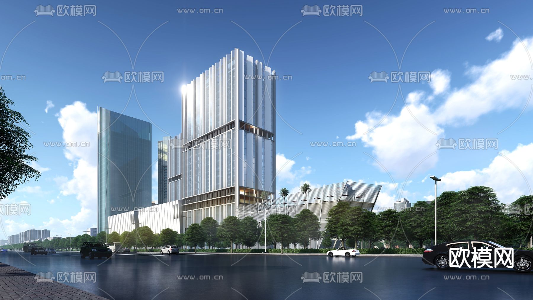 现代办公楼鸟瞰su模型下载（渲染图3）