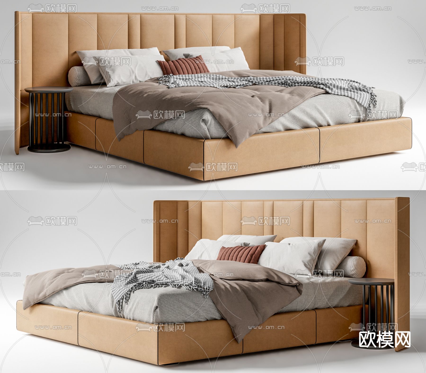 现代双人床su模型下载（渲染图1）
