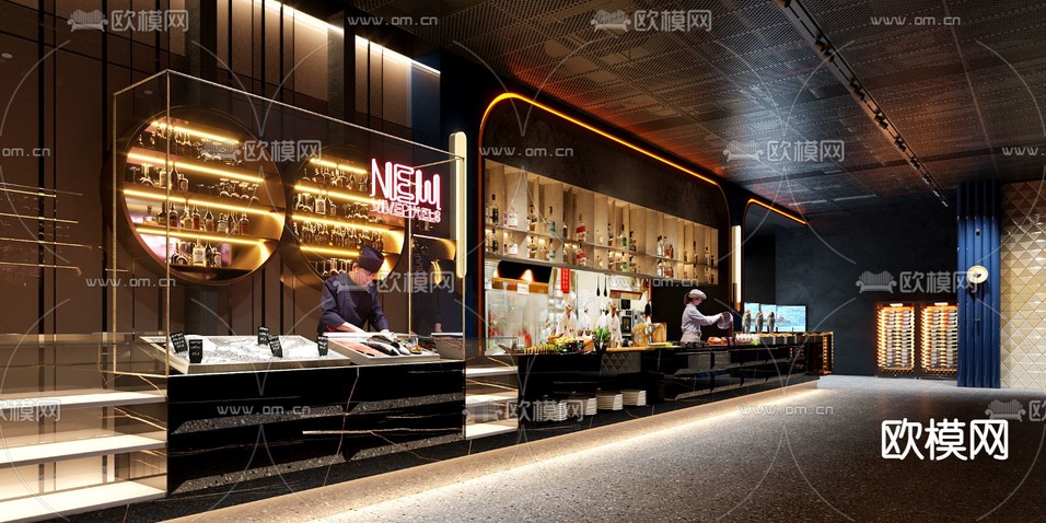工業(yè)風自助餐廳3d模型下載