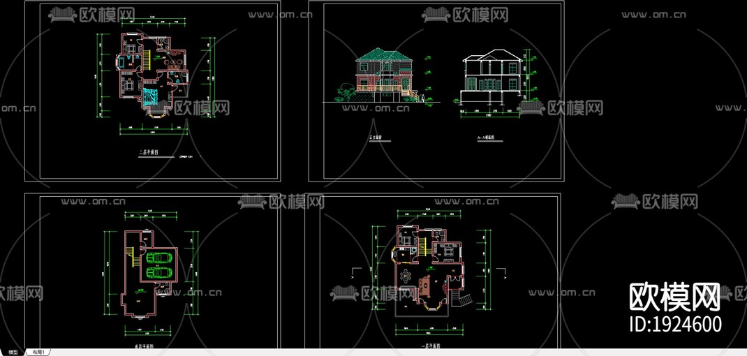 别墅cad平面布置图-免费3dmax模型库-欧模网