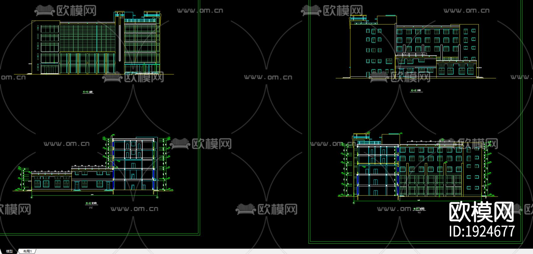 办公综合楼cad建筑图下载（渲染图1）