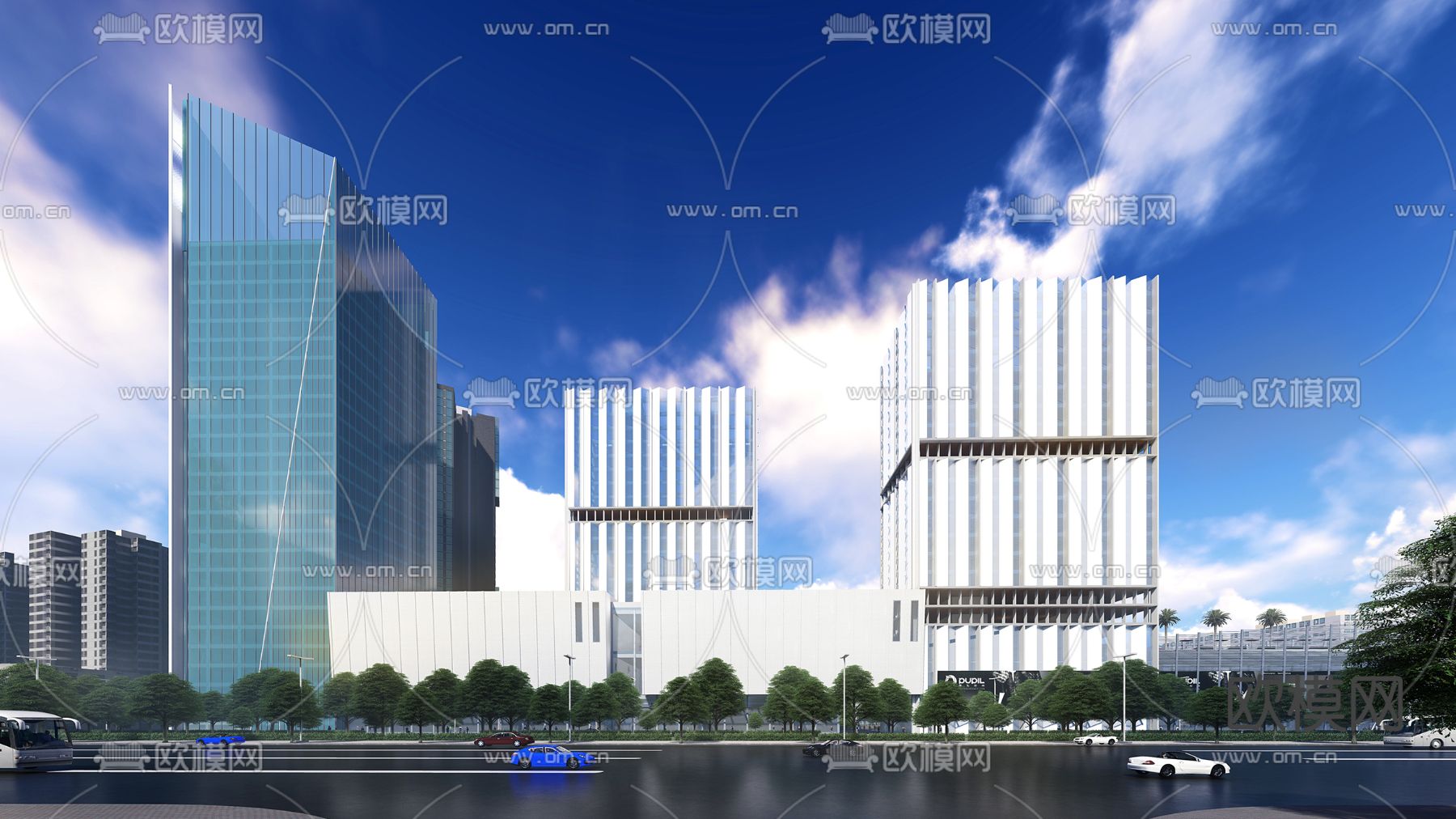现代办公楼鸟瞰su模型下载（渲染图4）