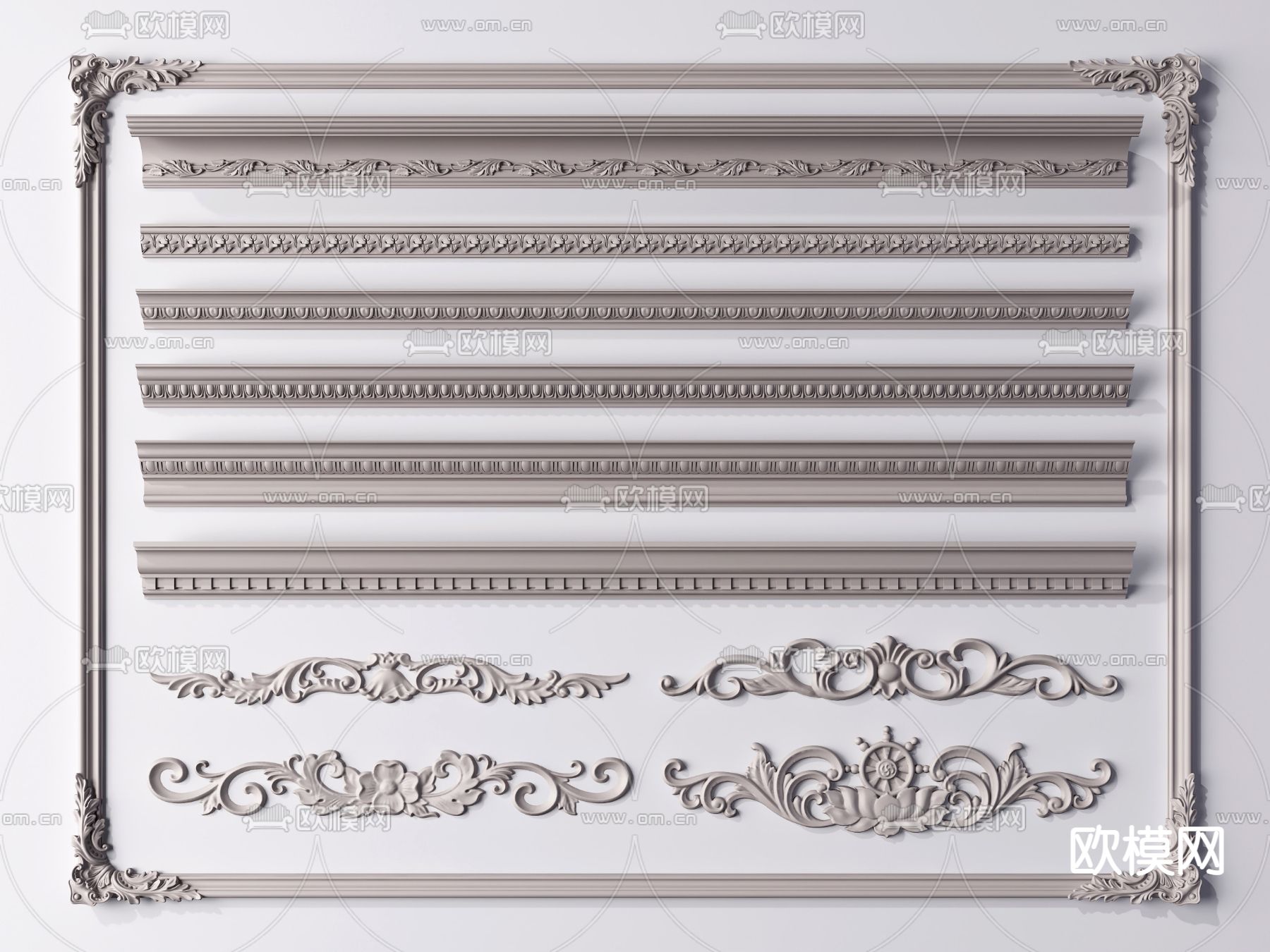 欧式雕花石膏线su模型下载（渲染图1）