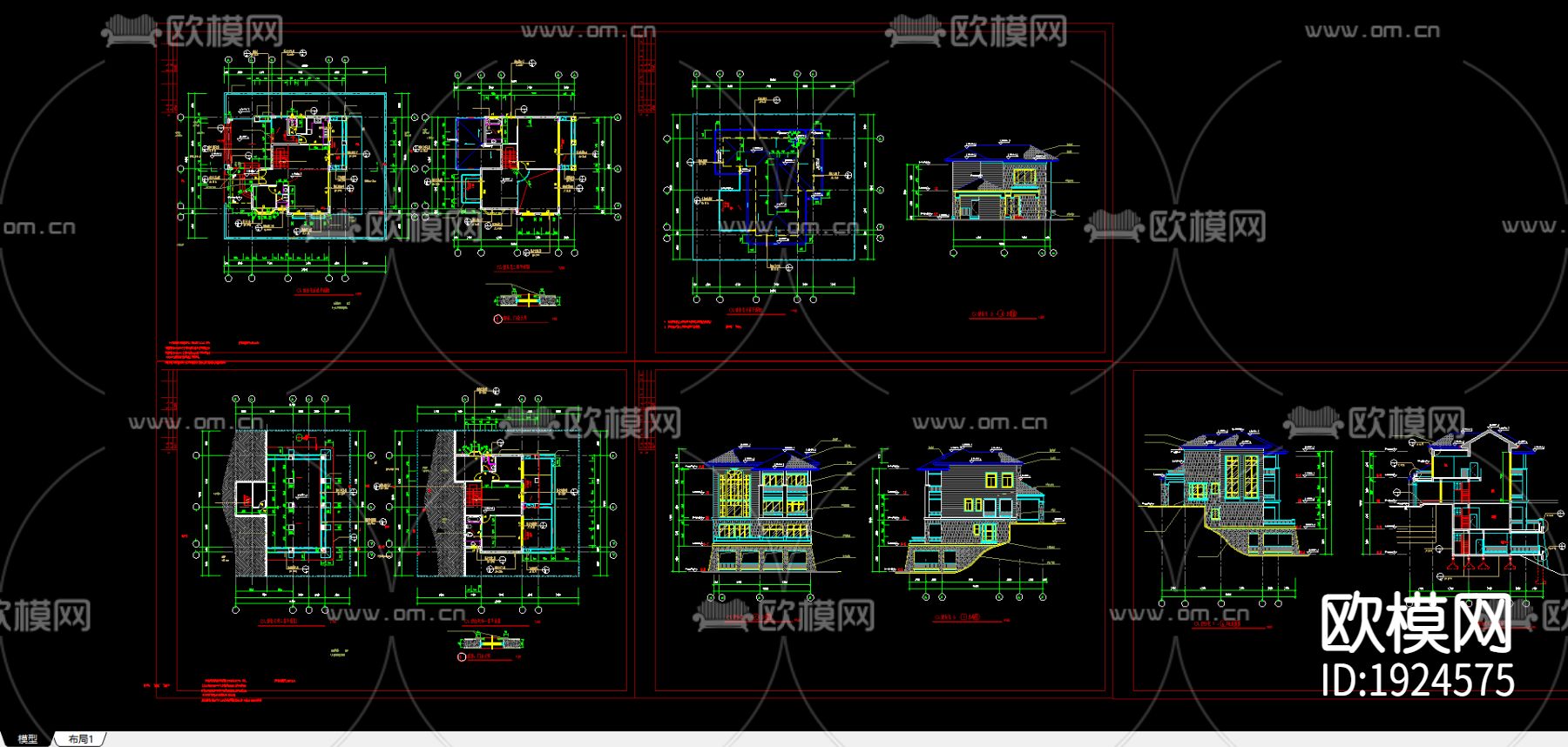 别墅方案CAD施工图下载（渲染图1）
