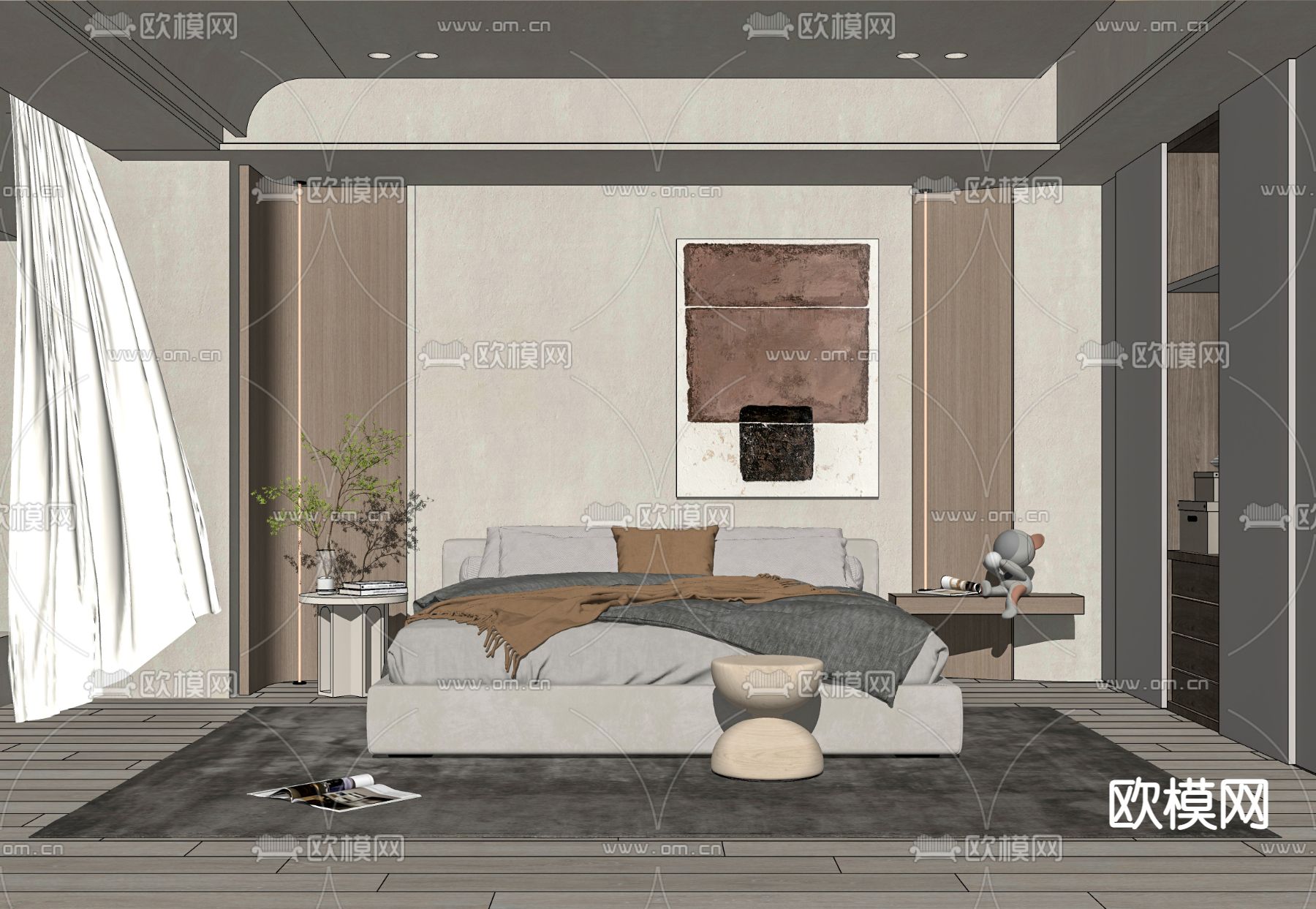 现代卧室su模型下载（渲染图2）