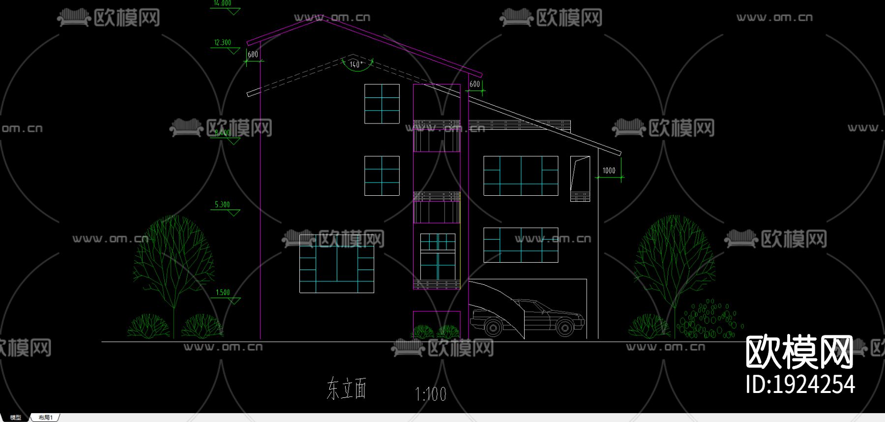 别墅cad施工图下载（渲染图2）