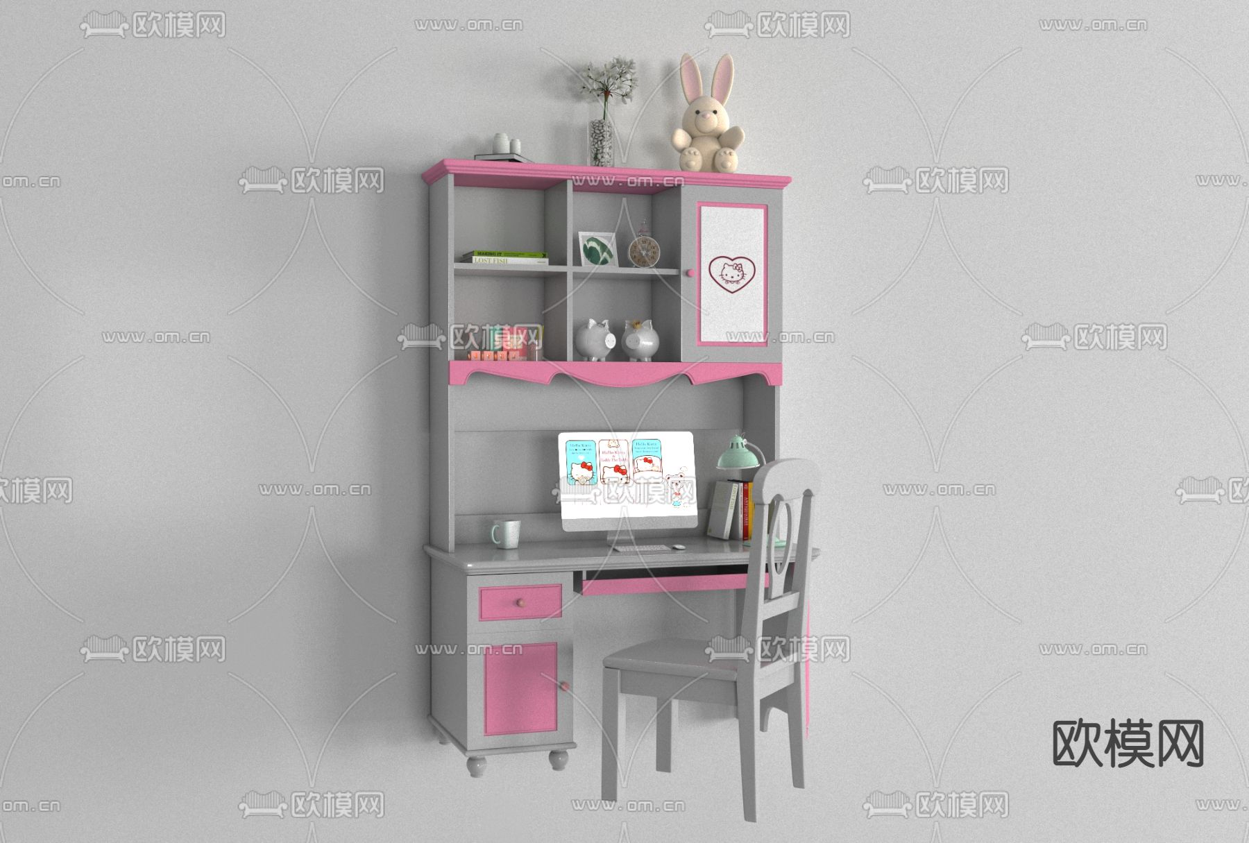 美式儿童书桌椅免费3d模型下载