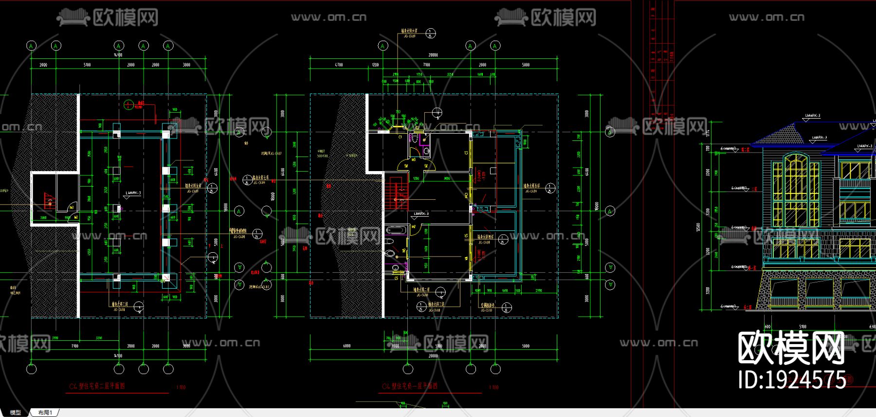 别墅方案CAD施工图下载（渲染图2）