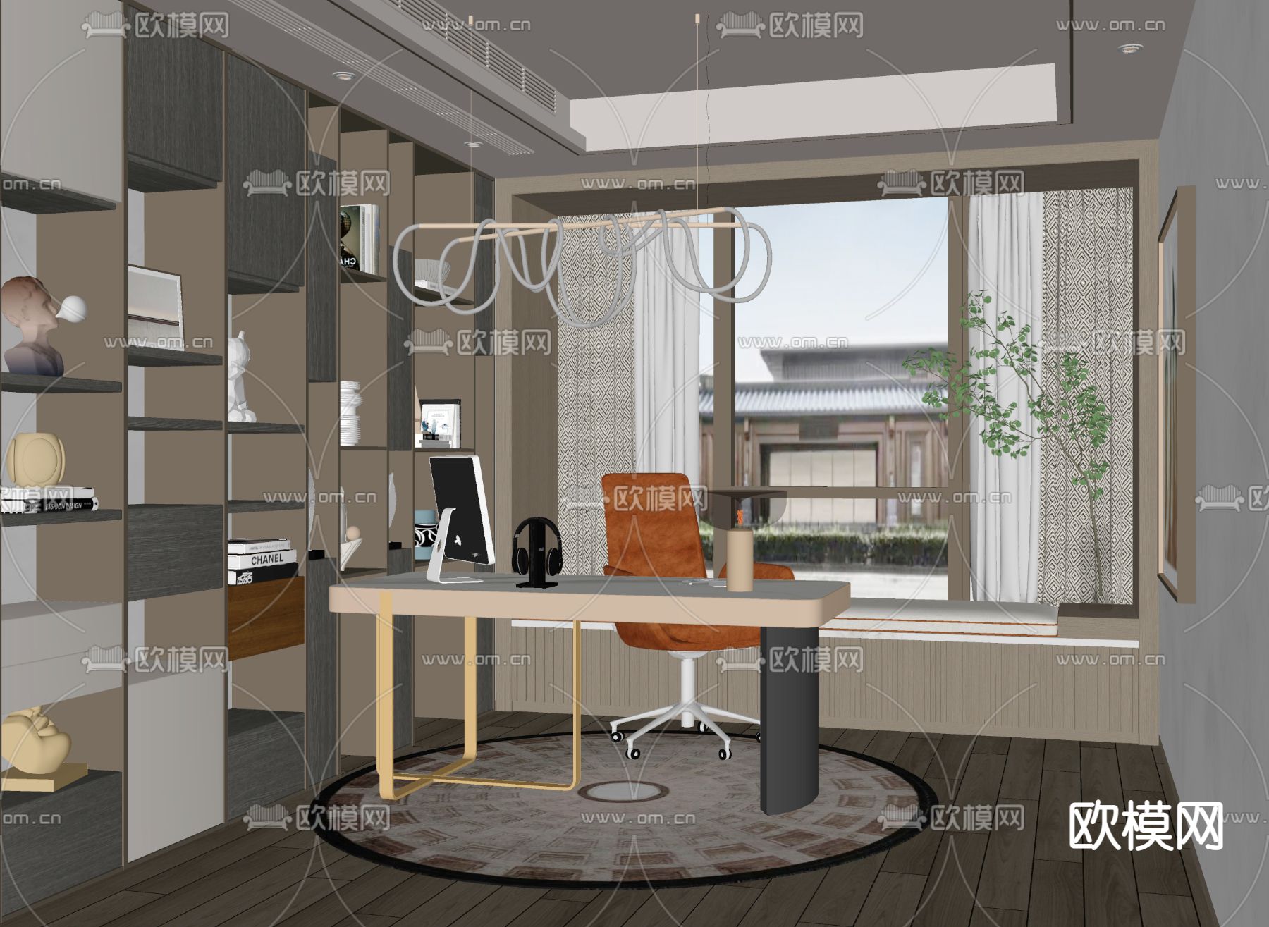 现代书房su模型下载（渲染图2）