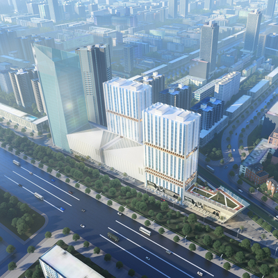  现代办公楼鸟瞰su模型 