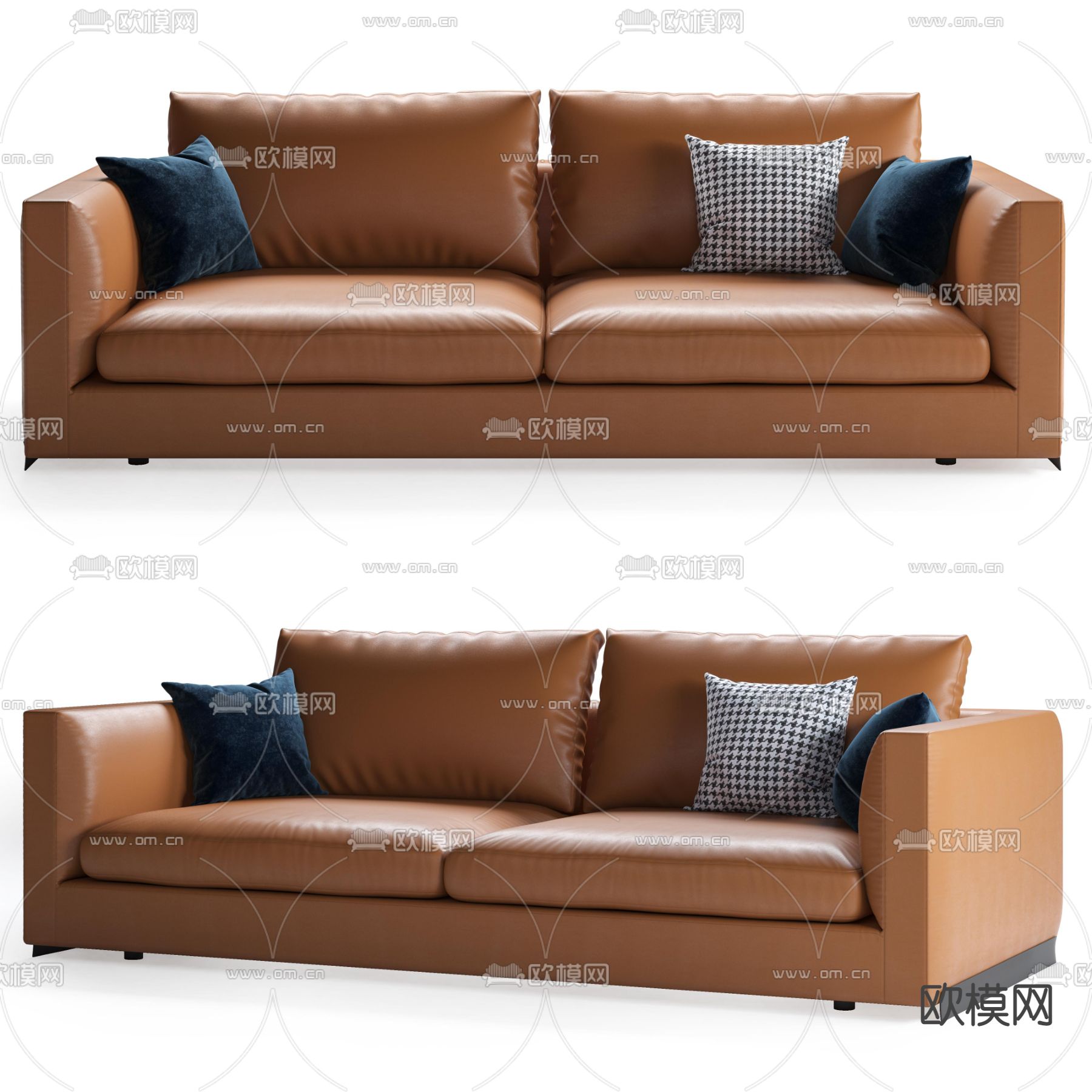 现代皮革双人沙发su模型下载（渲染图1）