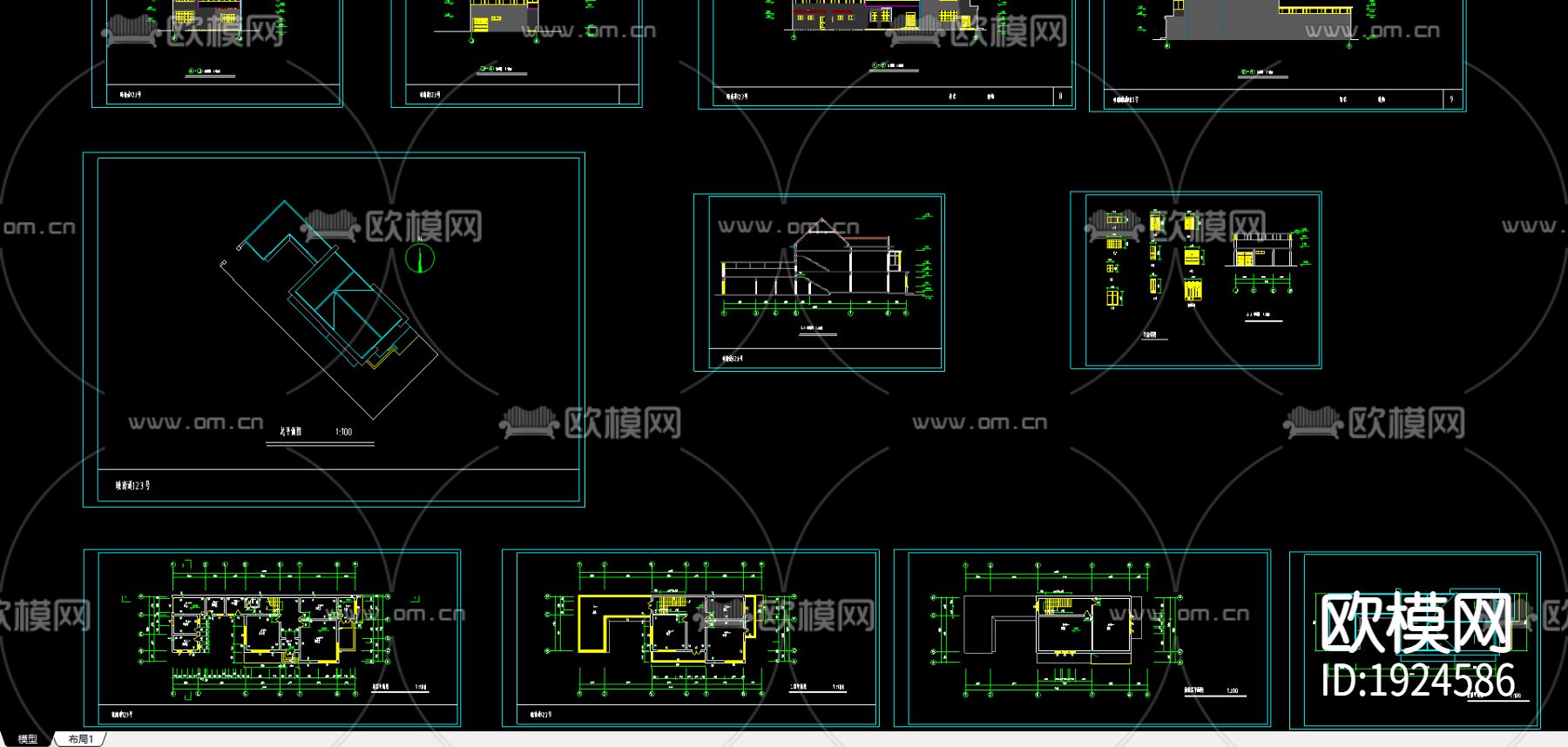 别墅方案CAD施工图下载（渲染图2）