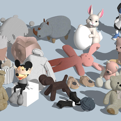  现代毛绒玩具su模型 