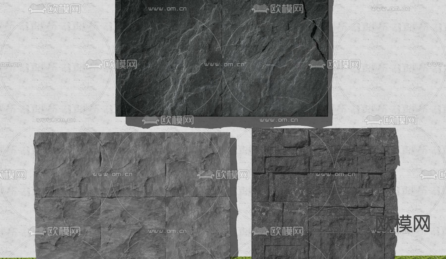新中式文化石砖墙su模型下载