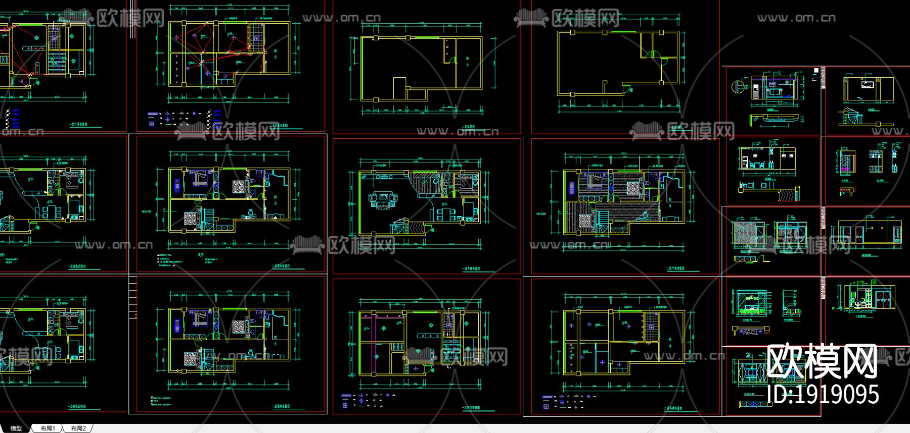 复式楼cad施工图下载（渲染图1）