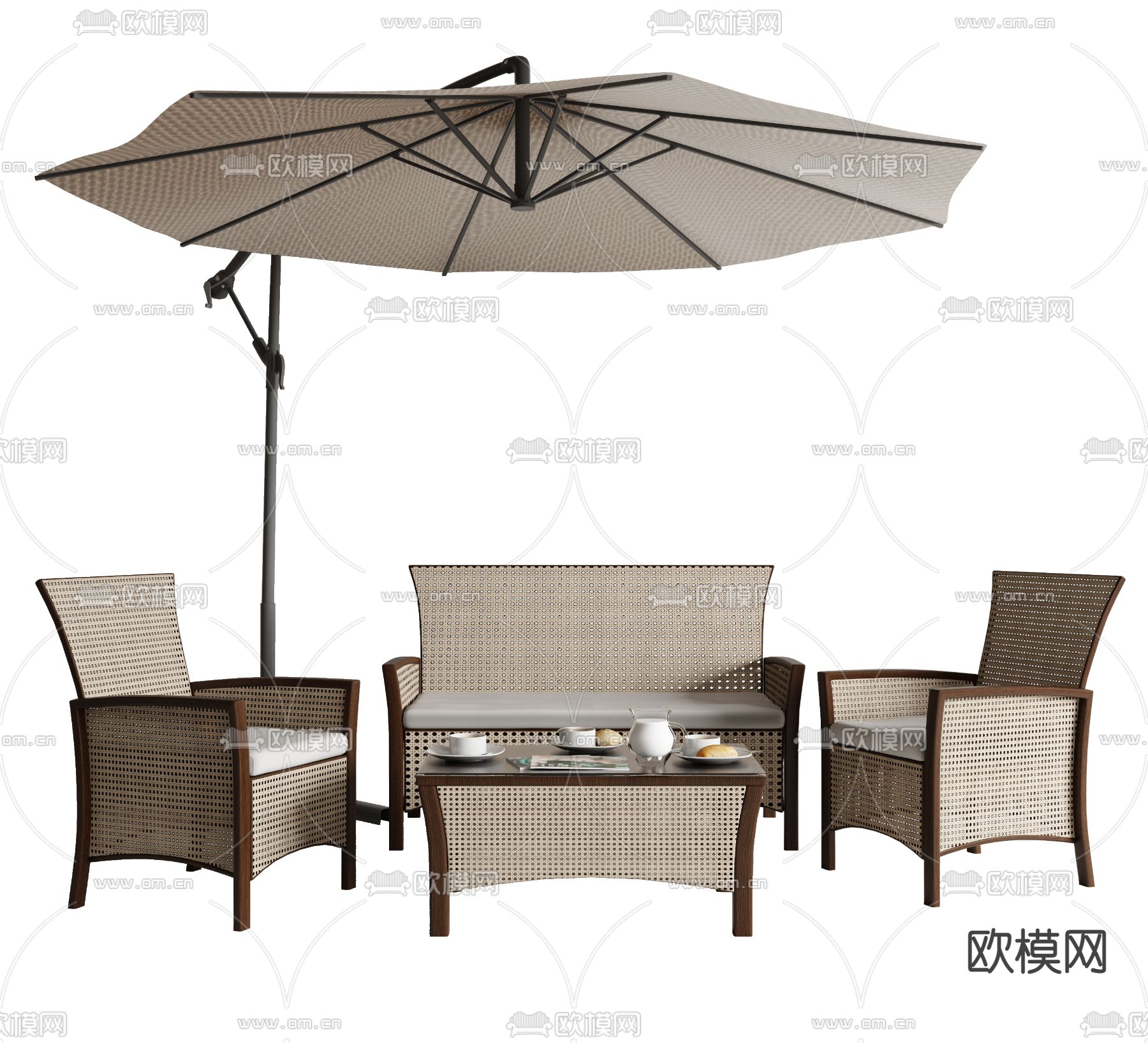 现代户外休闲桌椅遮阳伞3d模型下载