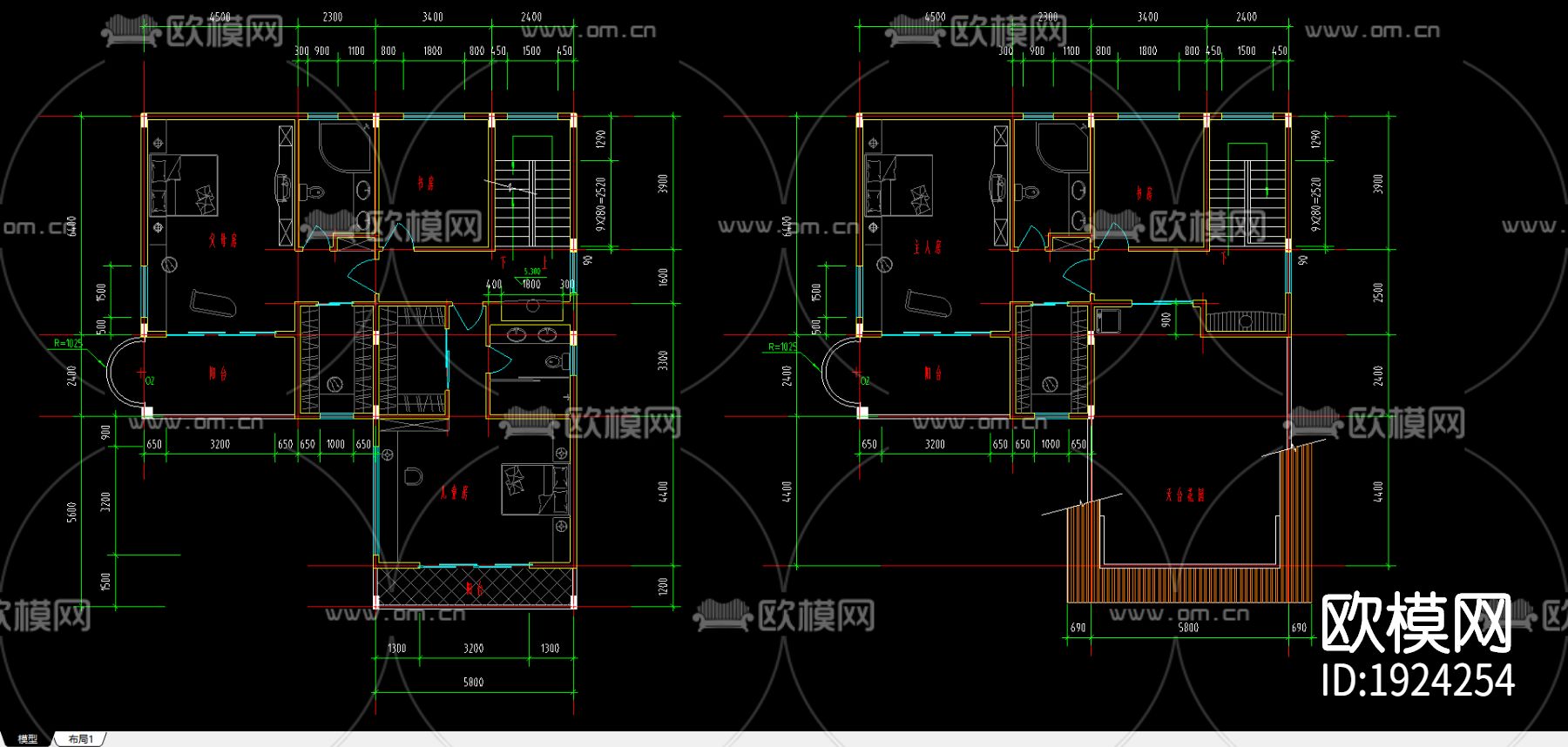 别墅cad施工图下载（渲染图3）