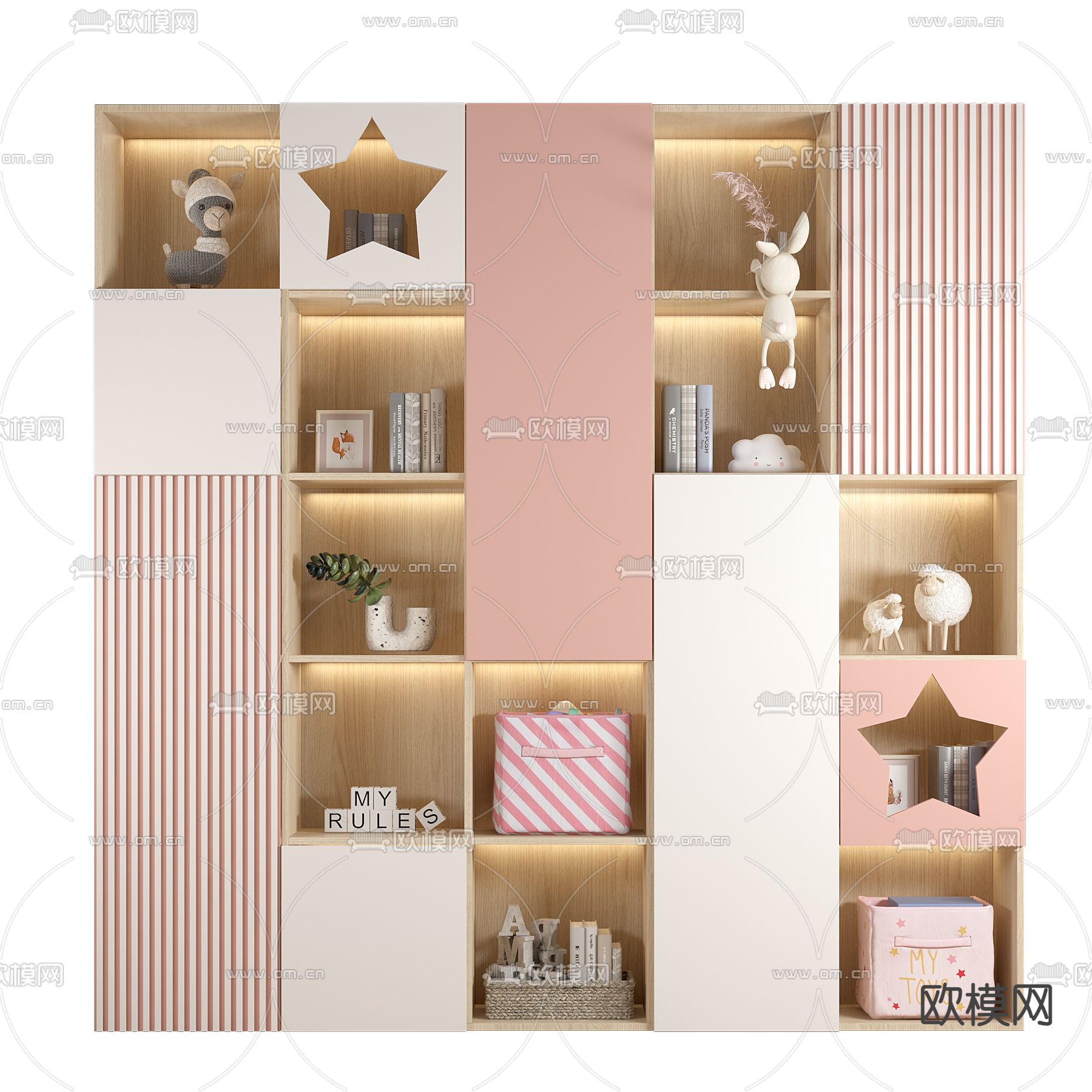 现代儿童书柜3d模型下载