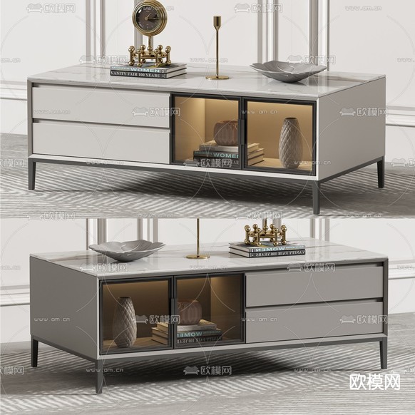 现代大理石茶几3d模型下载(渲染图1)