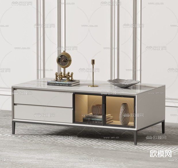 现代大理石茶几3d模型下载(渲染图2)