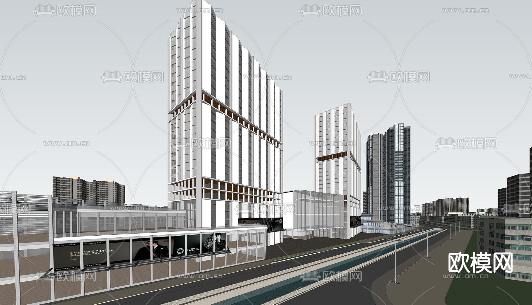 现代办公楼鸟瞰su模型下载（渲染图5）