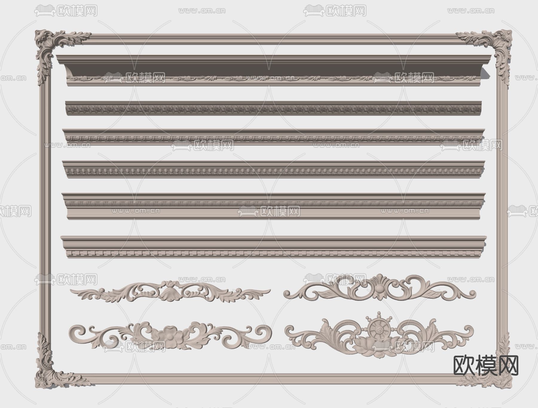 欧式雕花石膏线su模型下载（渲染图2）