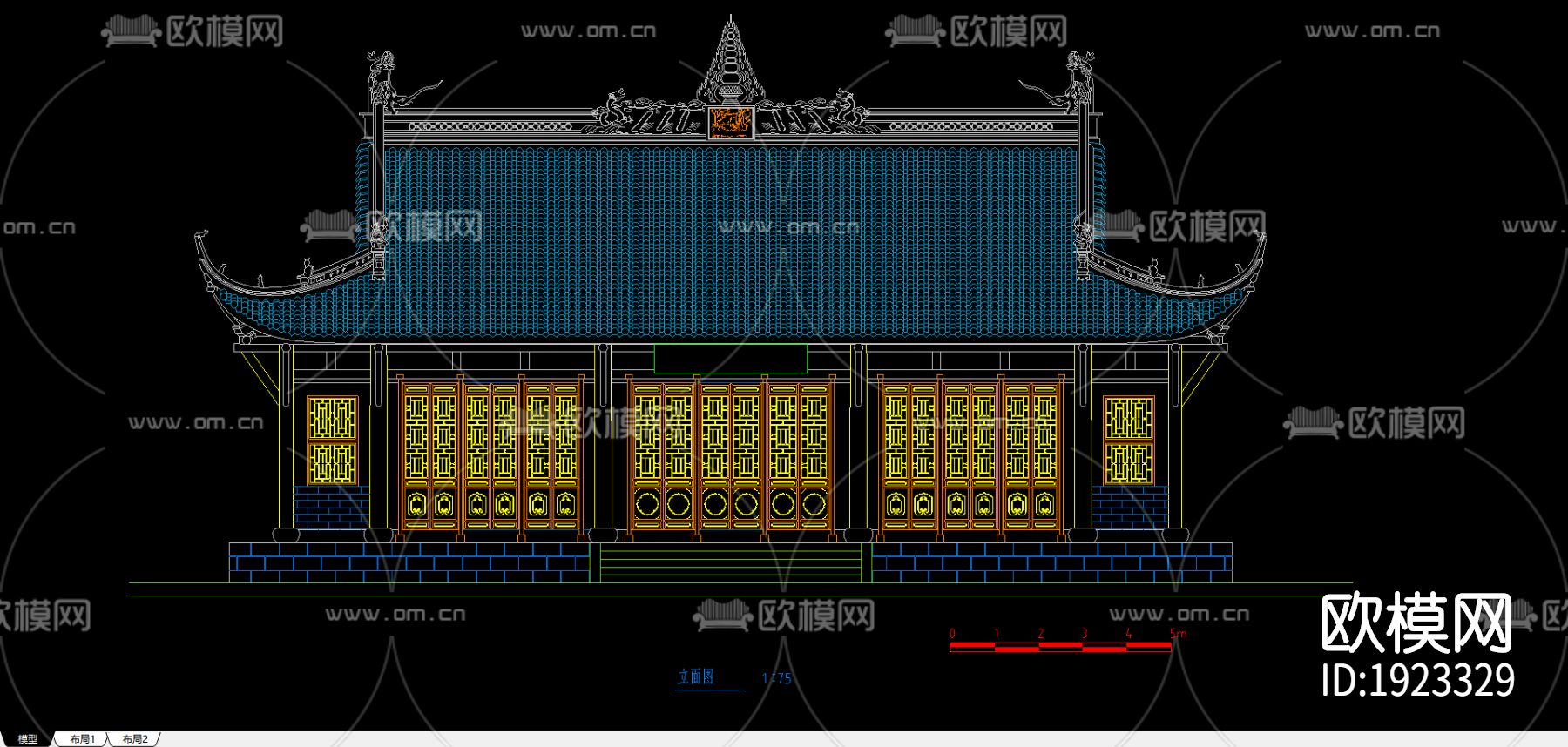 殿阁cad建筑图下载（渲染图1）