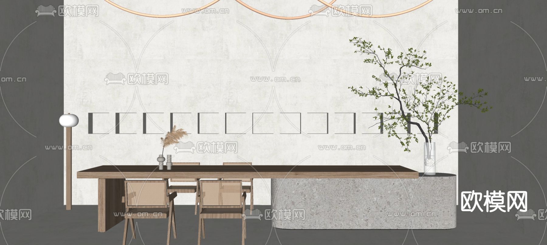 北欧实木餐桌椅su模型下载（渲染图2）