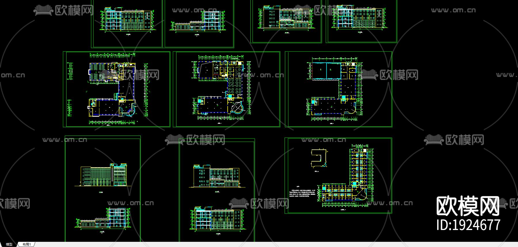 办公综合楼cad建筑图下载（渲染图3）
