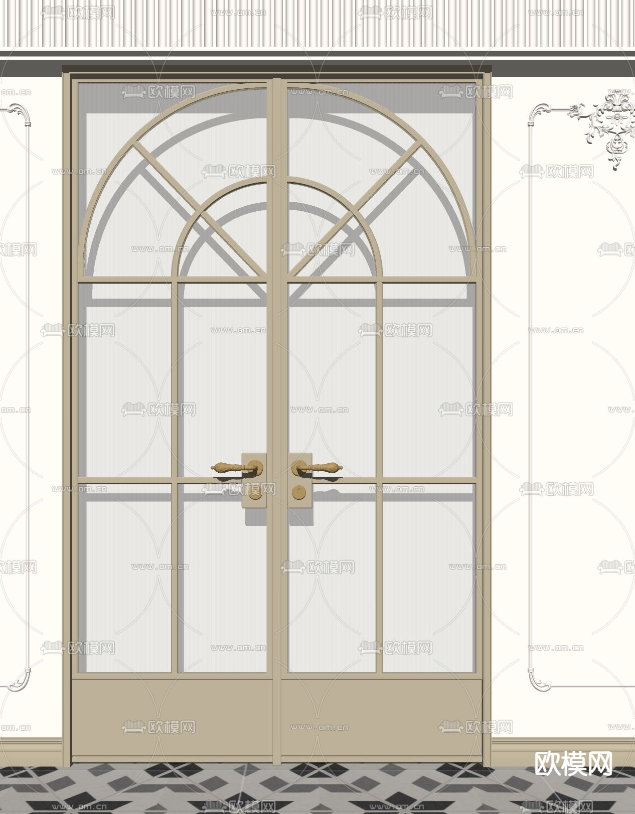 法式玻璃门su模型下载（渲染图2）