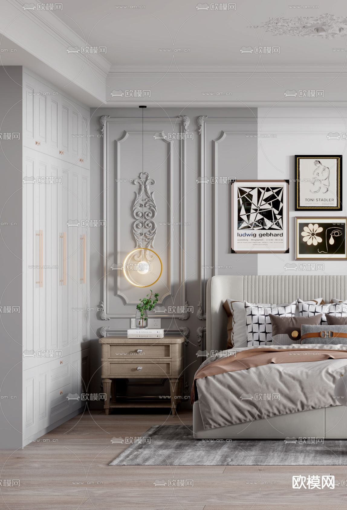 简欧卧室主人房3d模型下载（渲染图2）