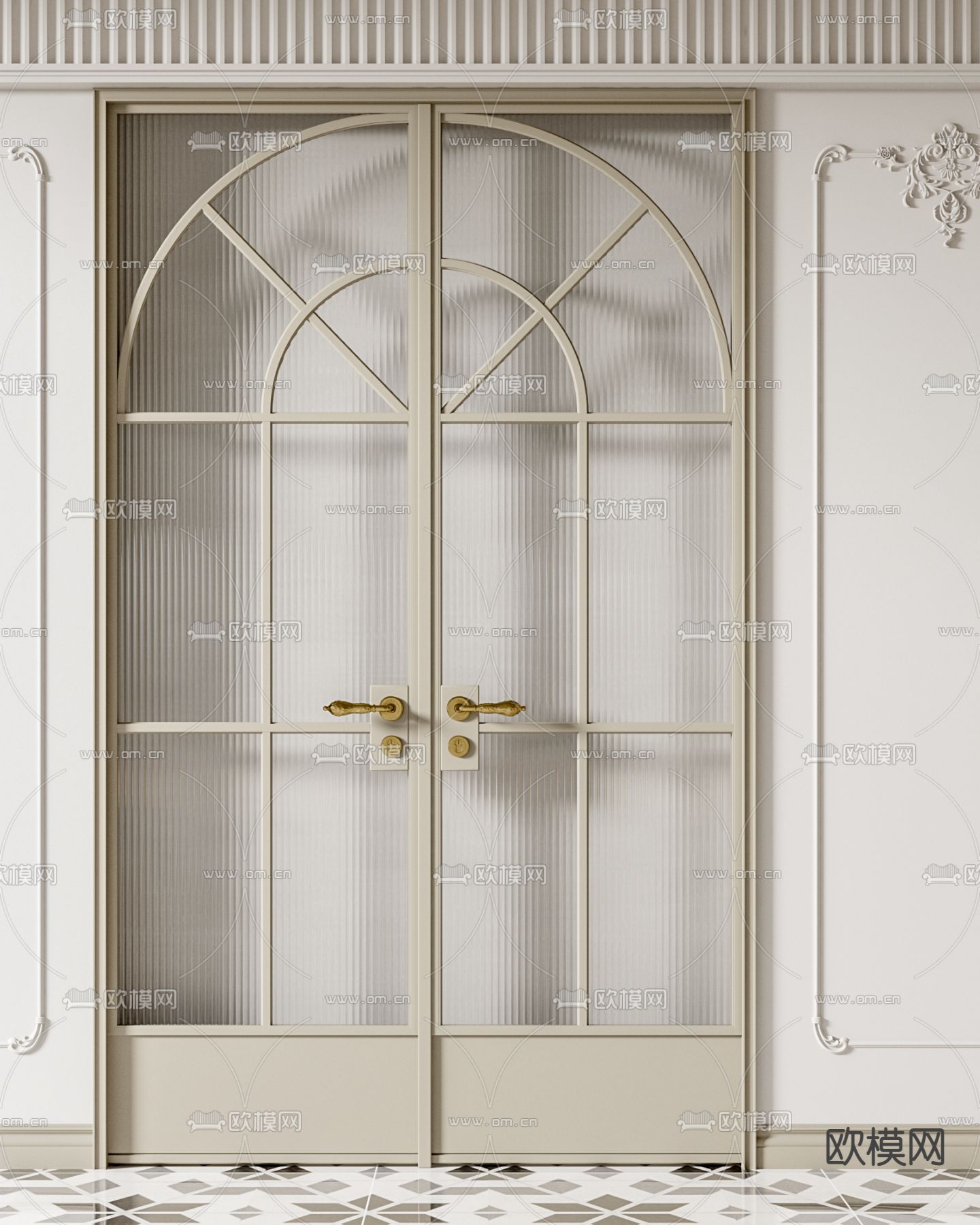 法式玻璃门su模型下载（渲染图1）