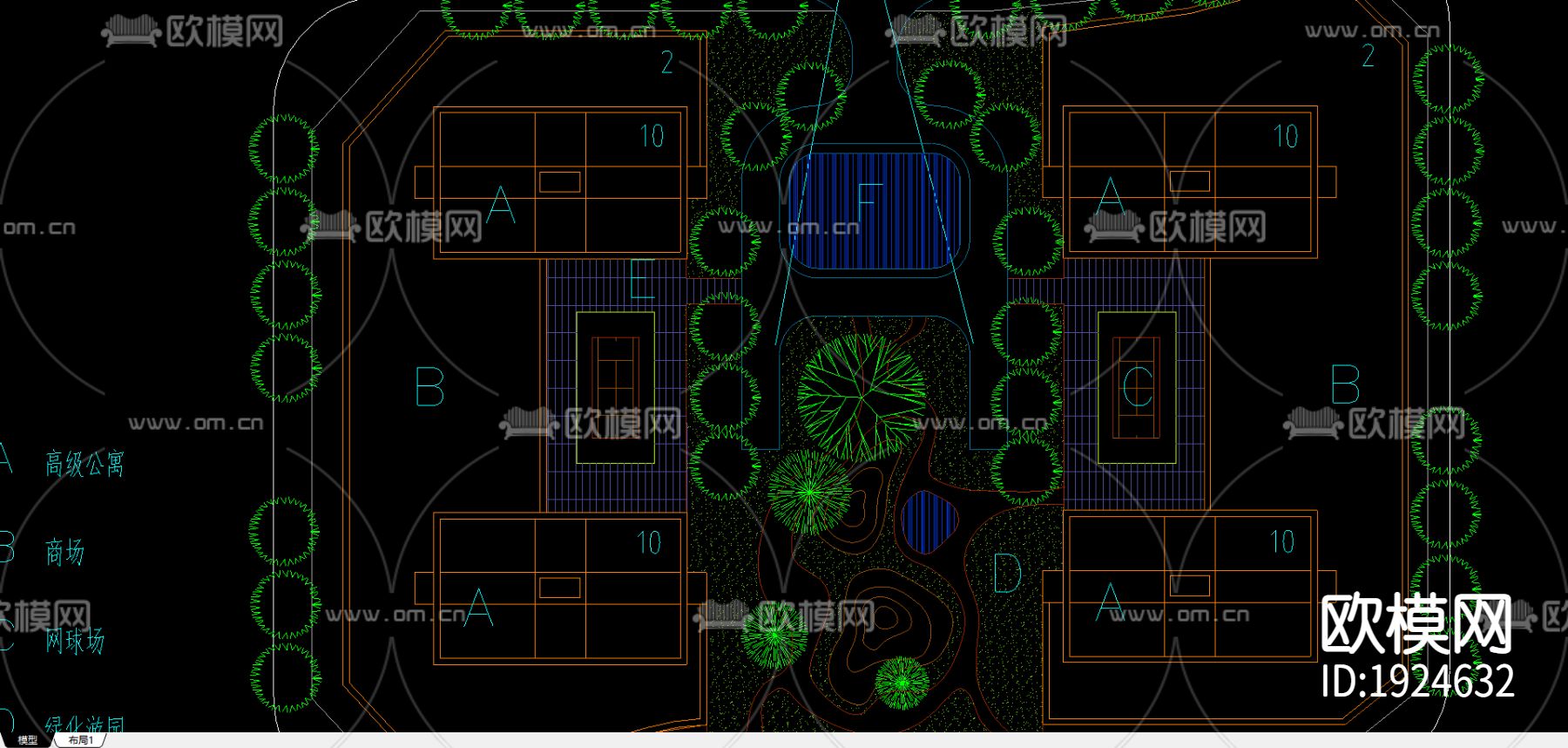商会活动中心cad规划图下载（渲染图2）