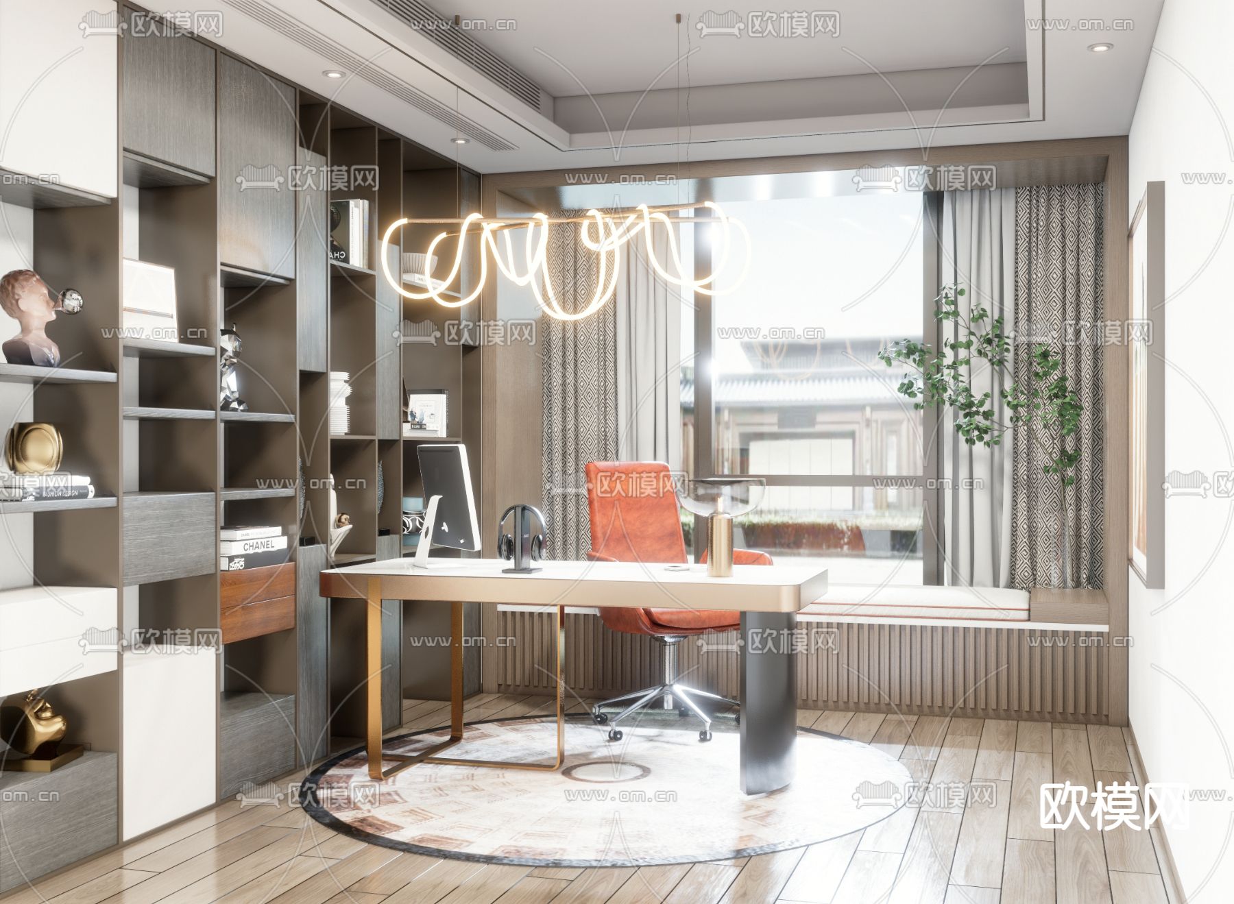 现代书房su模型下载（渲染图1）