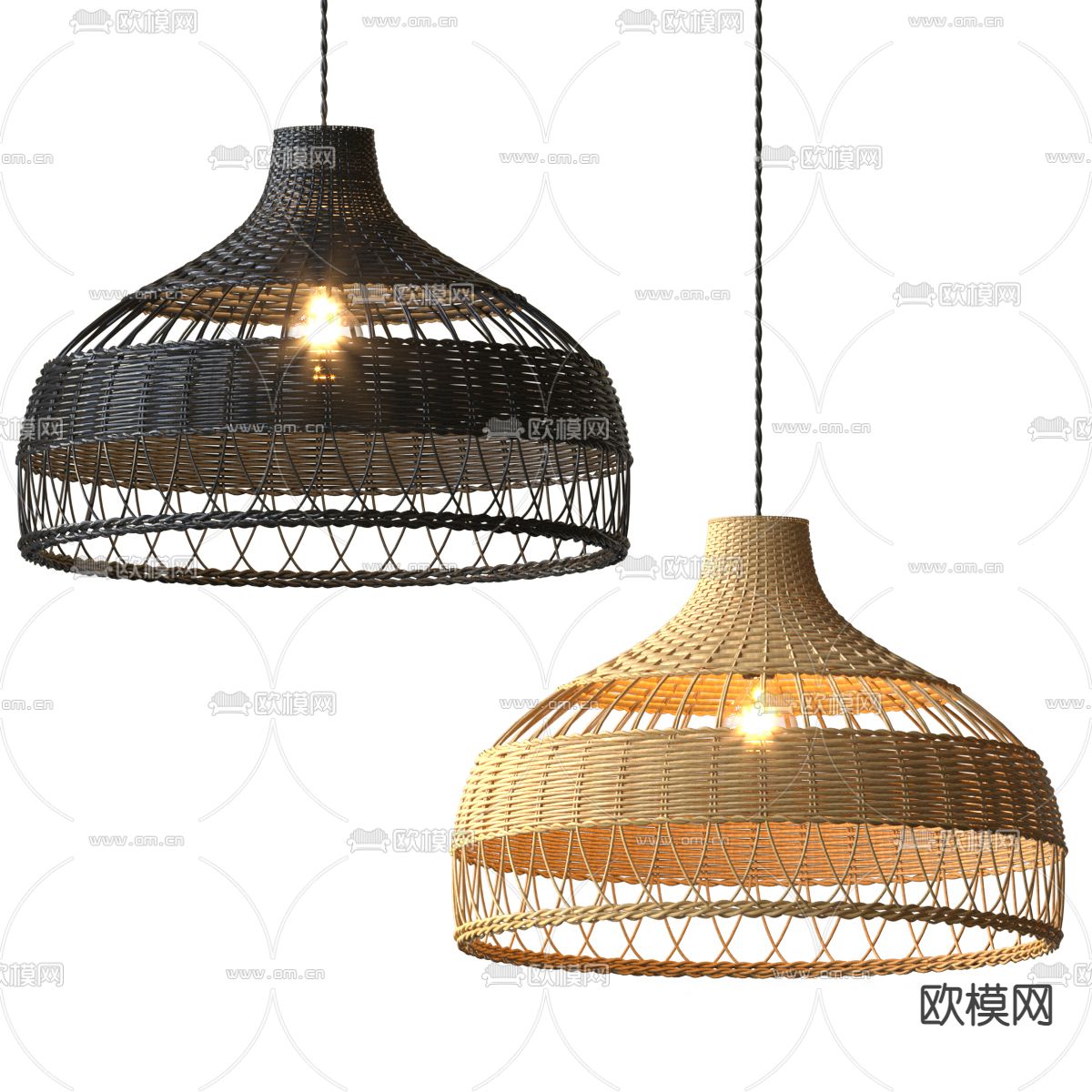 自然风藤编吊灯3d模型下载（渲染图1）