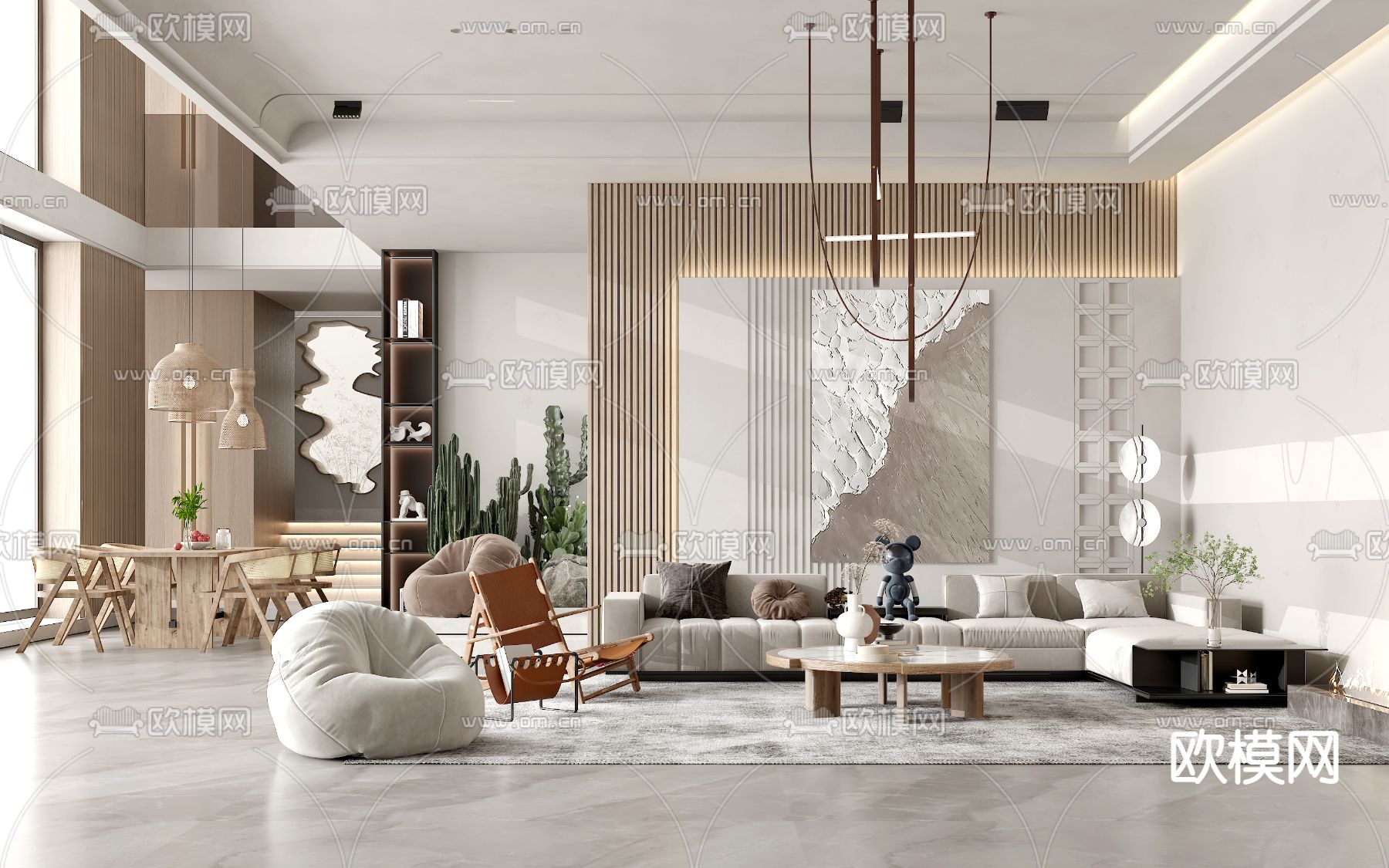 现代别墅客厅3d模型下载（渲染图1）