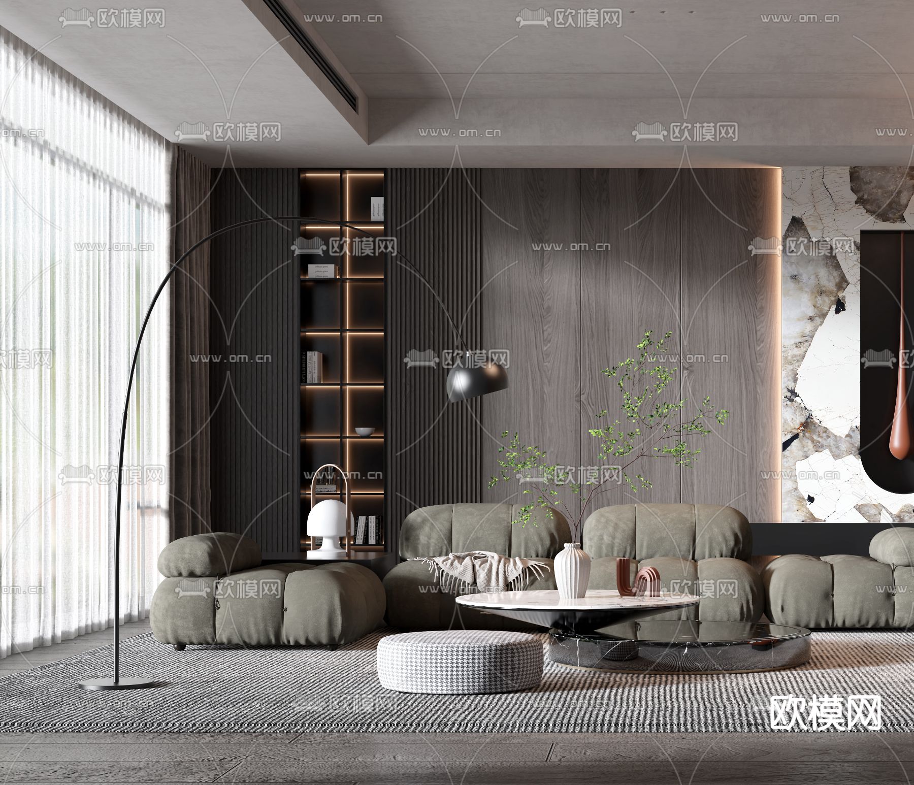 现代布艺组合沙发3d模型下载（渲染图3）