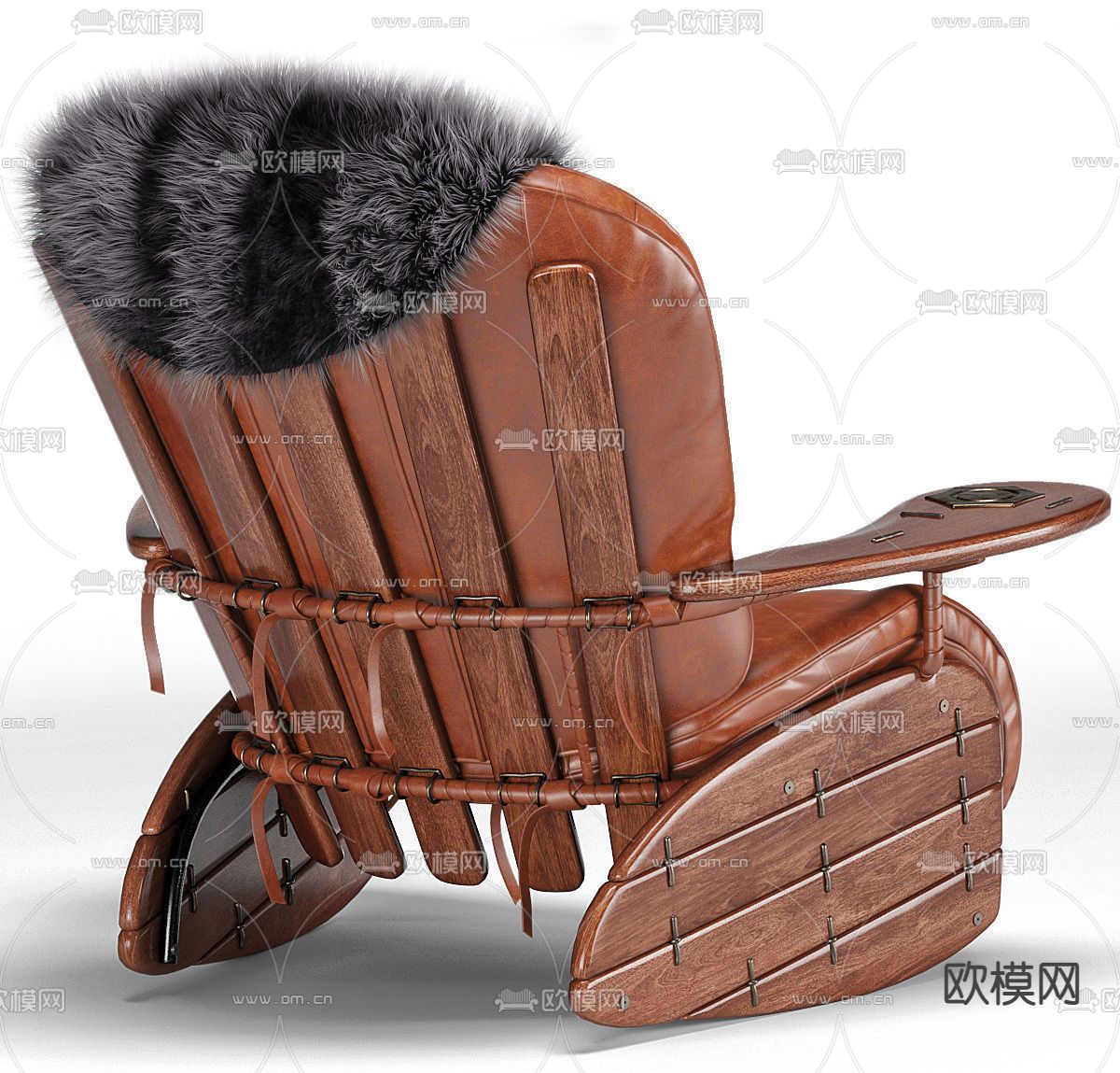 美式皮革休闲沙发3d模型下载（渲染图4）